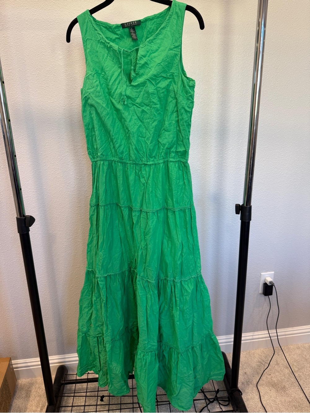 Lauren Ralph Lauren Emerald Green Sleeveless Tiered Maxi Dress